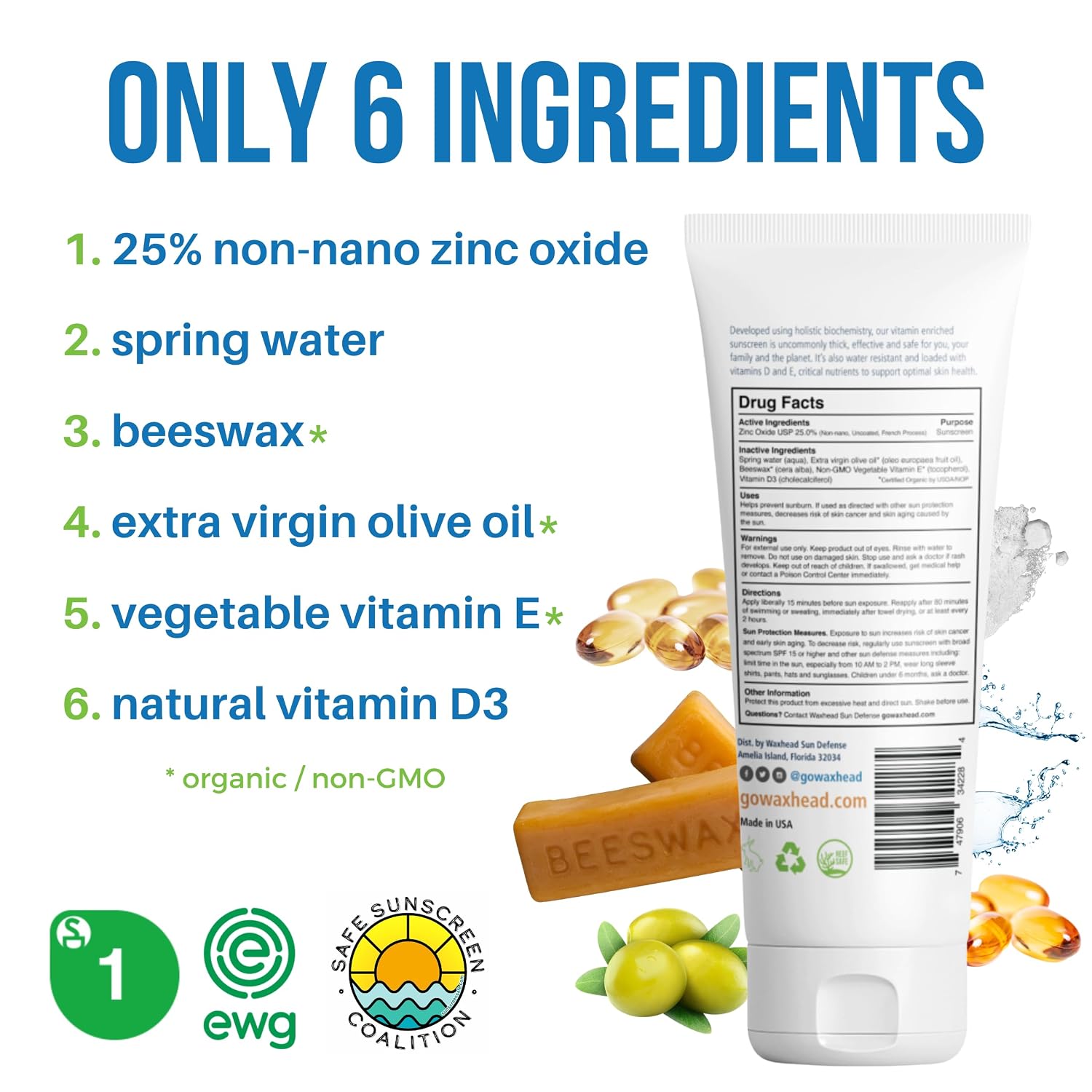 Waxhead Zinc Oxide Sunscreen SPF 35 Mineral Lotion for Face and Body, 4 oz | Only 6 Ingredients, Non-Toxic, 25% Non-Nano Zinc, Water Resistant, Sensitive Skin, Fragrance Free, Organic, Tattoo Protection
