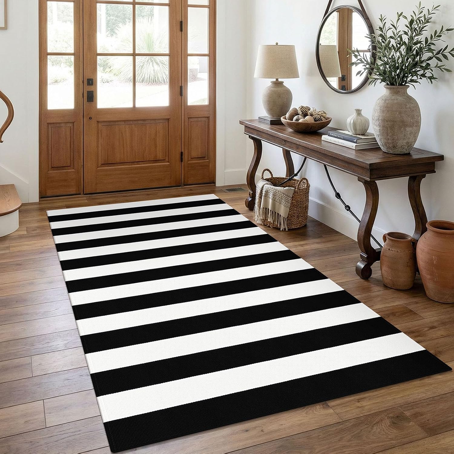 KOZYFLY Black and White Area Rug 3x5 Ft Washable