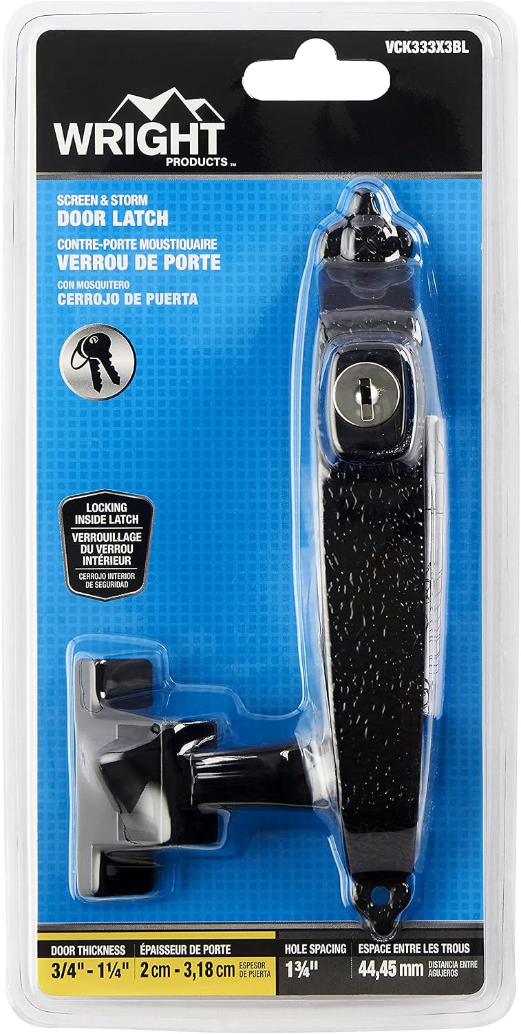 Wright Products - Keyed Colonial Push Button Door Latch for Screen and Storm Doors, Black, 1 Unit