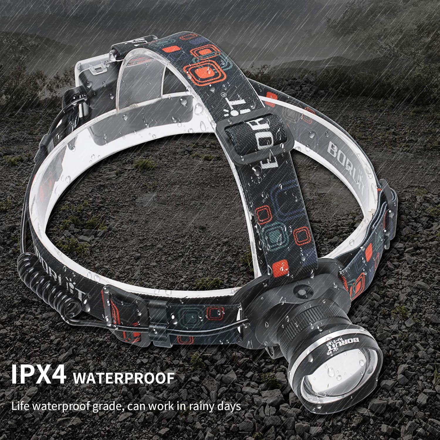 BORUIT RJ-2166 Super Bright LED Headlamp with White Light, 3 Modes Adjustable Headlight Flashlight, IPX4 Waterproof Head Torch Great for Running