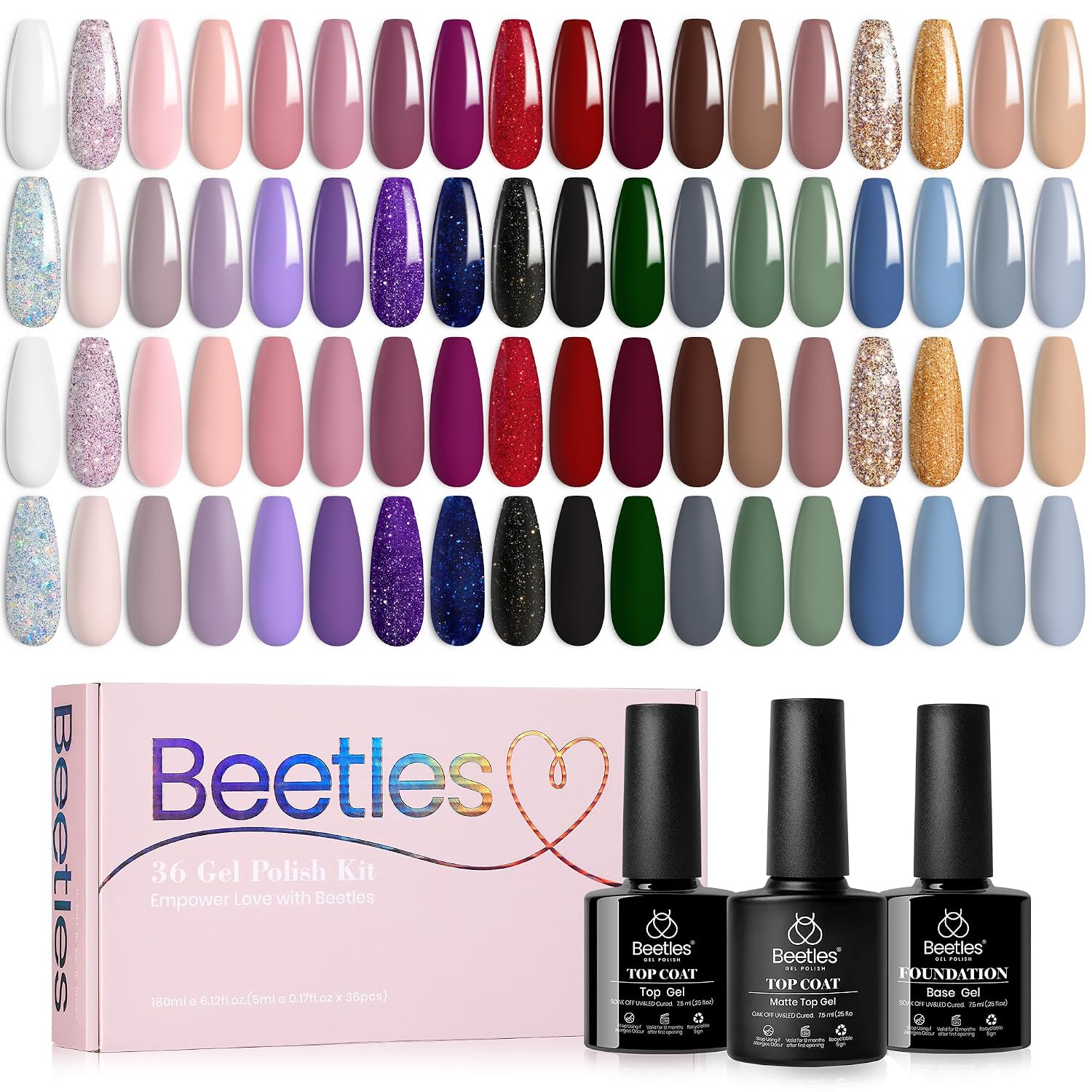 Beetles Gel Nail Polish Set with Base Glossy Matte Top Coat Macaron Gel