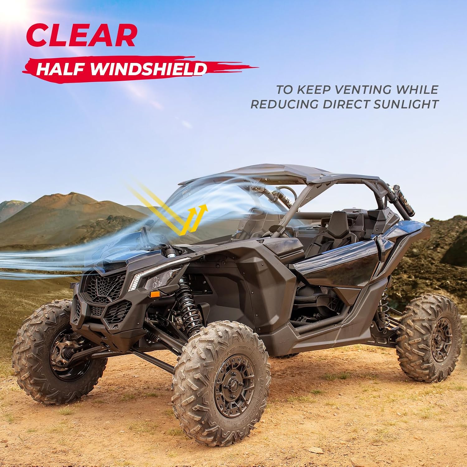 KEMIMOTO X3 Half Windshield Compatible with Can-Am Maverick X3 & Max | Clear Standard Hard Polycarbonate Front Window Clear Rubber Strip Edge
