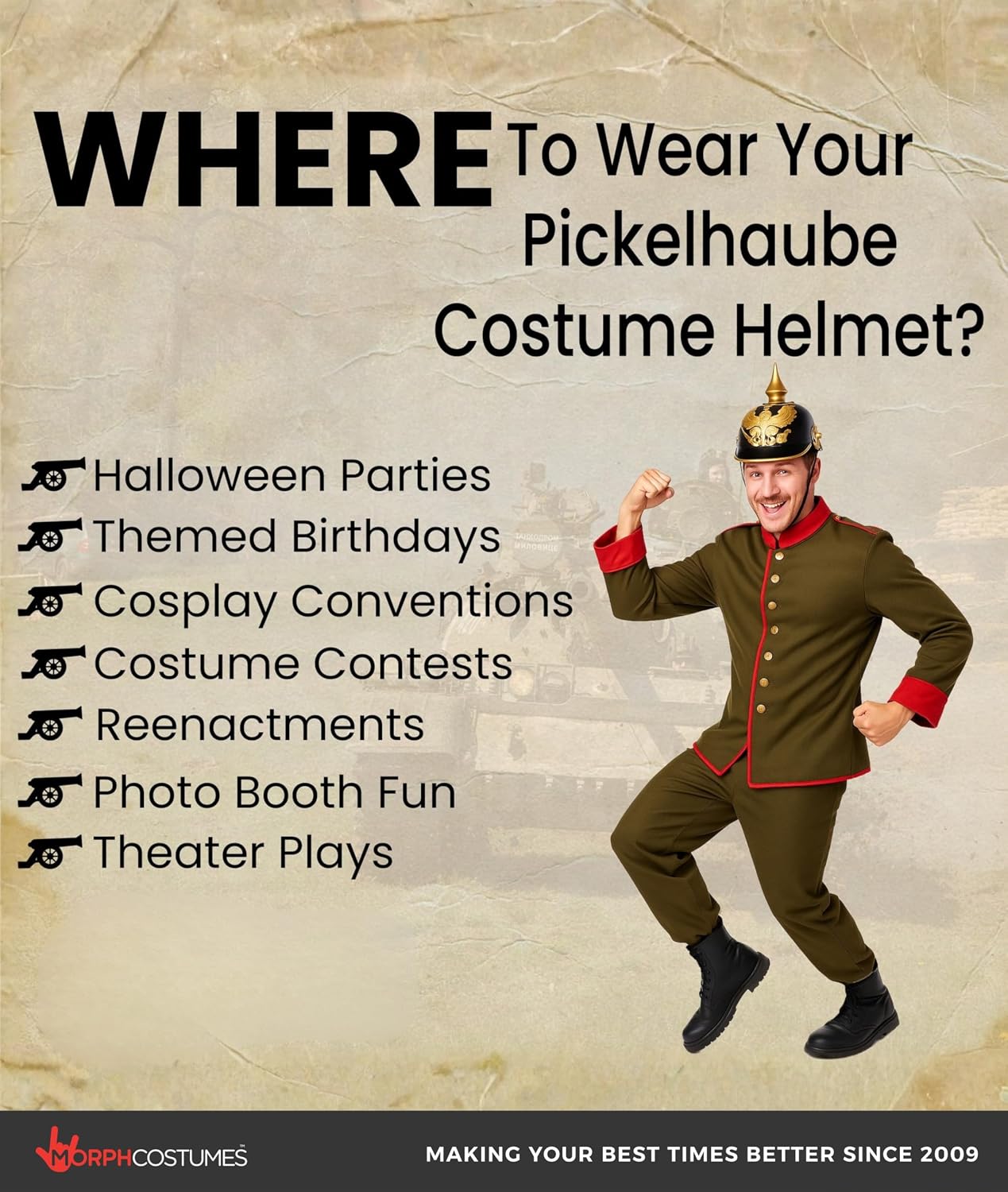 Nicky Bigs Novelties German Helmet, Pickelhaube Pith Helmet, WW1 Helmets, WW2 Helmets, German Soldier Costume