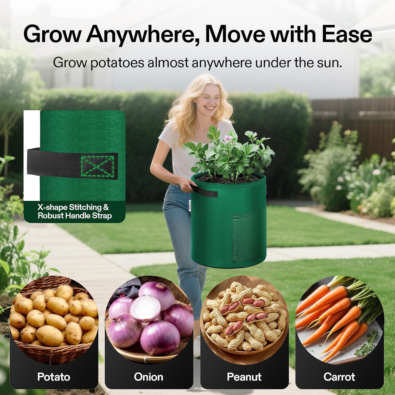 VIVOSUN 5-Pack 7 Gallon Potato Grow Bags, Roll-up Harvest Window