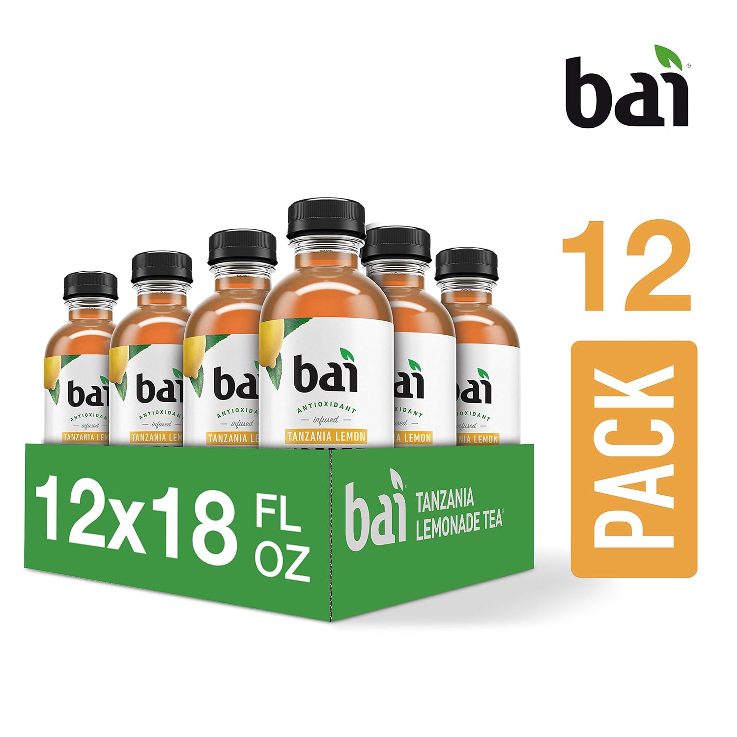 Bai Iced Tea, Narino Peach, Antioxidant Infused Supertea, Crafted with Real Tea (Black Tea, White Tea), 18 Fluid Ounce Bottles, 12 count
