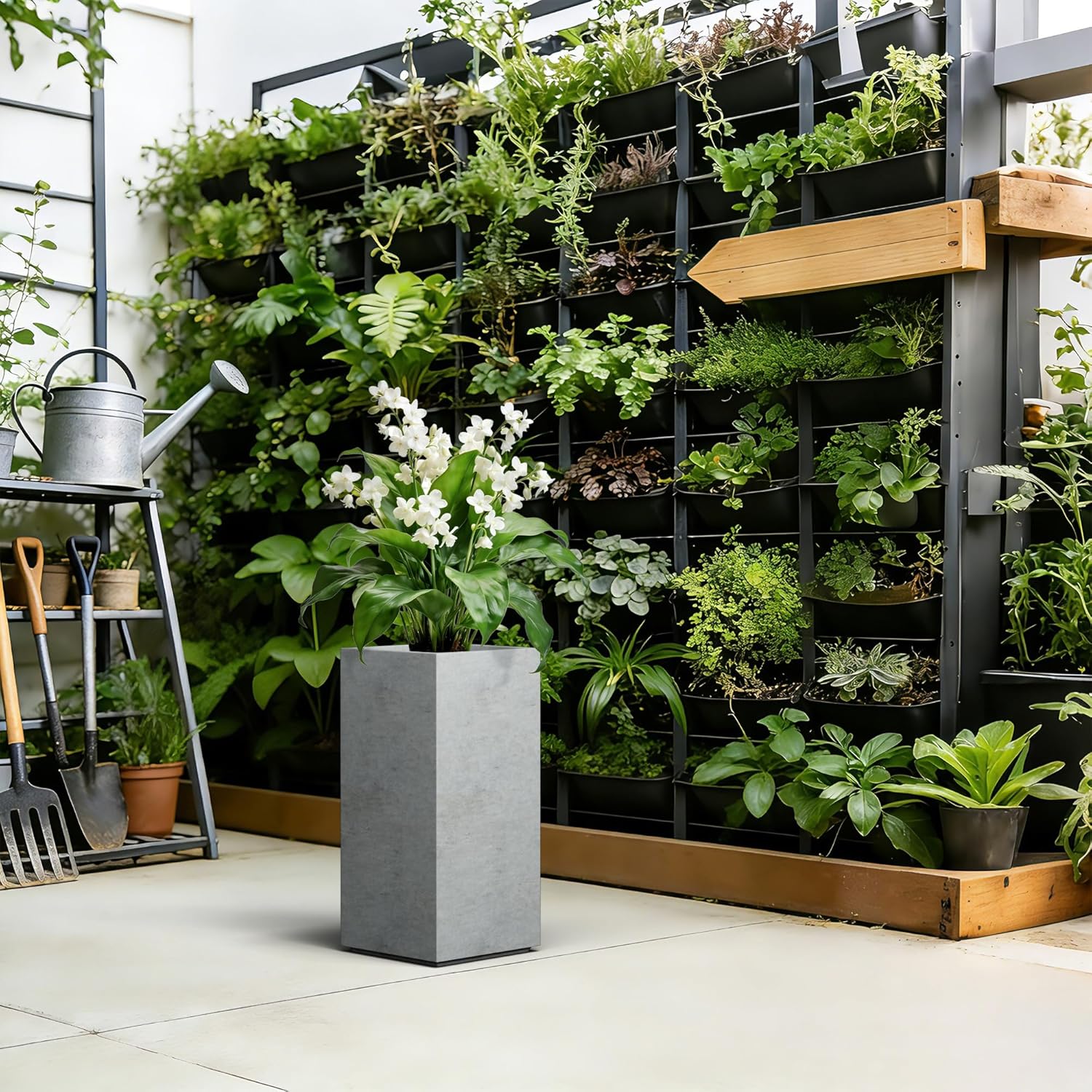Kante Accent Column Square Pale Gray Concrete Planter 23.6" H, Outdoor