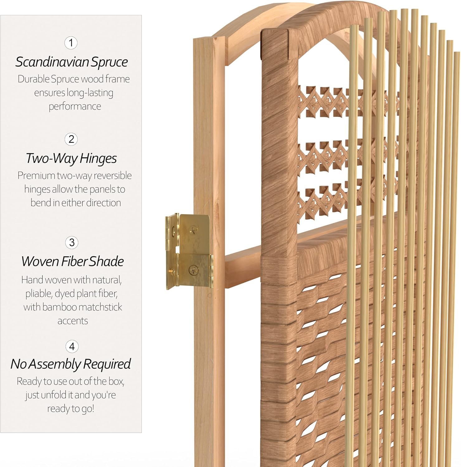 4 ft. Short Fiber Weave Folding Screen - Natural - 4 Panels