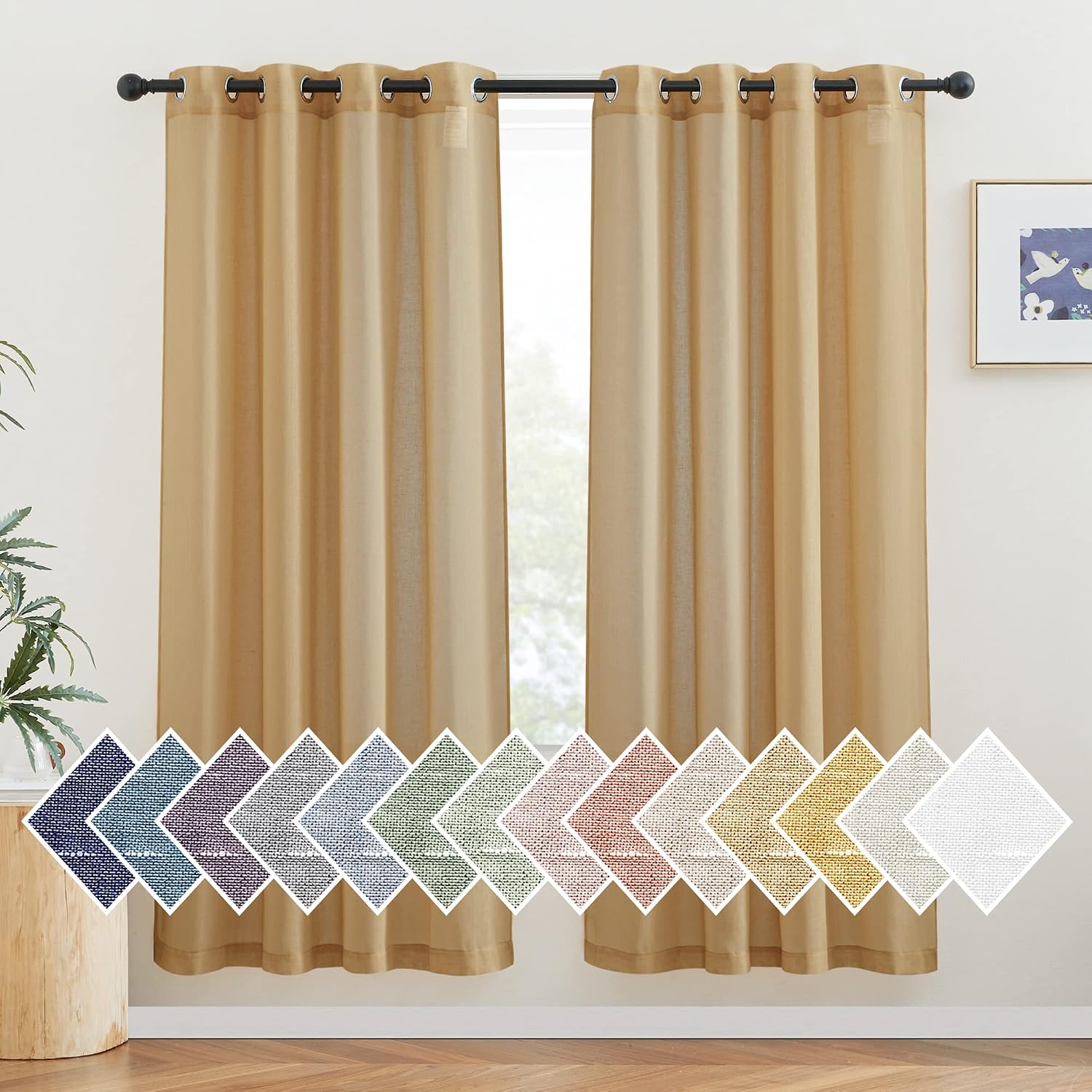 NICETOWN Linen Curtains Semi Sheer Bedroom Window Curtains