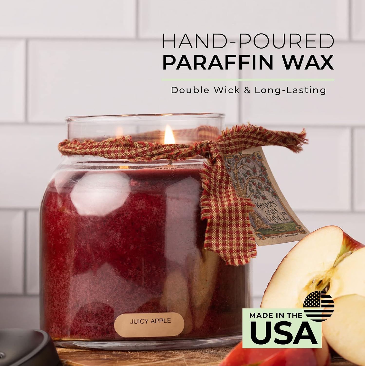 A Cheerful Giver - Juicy Apple - 34oz Papa Scented Candle Jar with Lid - Keepers of the Light - 155 Hours of Burn Time, Gift for Women, Red | Long Lasting Aromatherapy Candle with up to 155 Hours of Burn Time - Gift Ready (34oz)