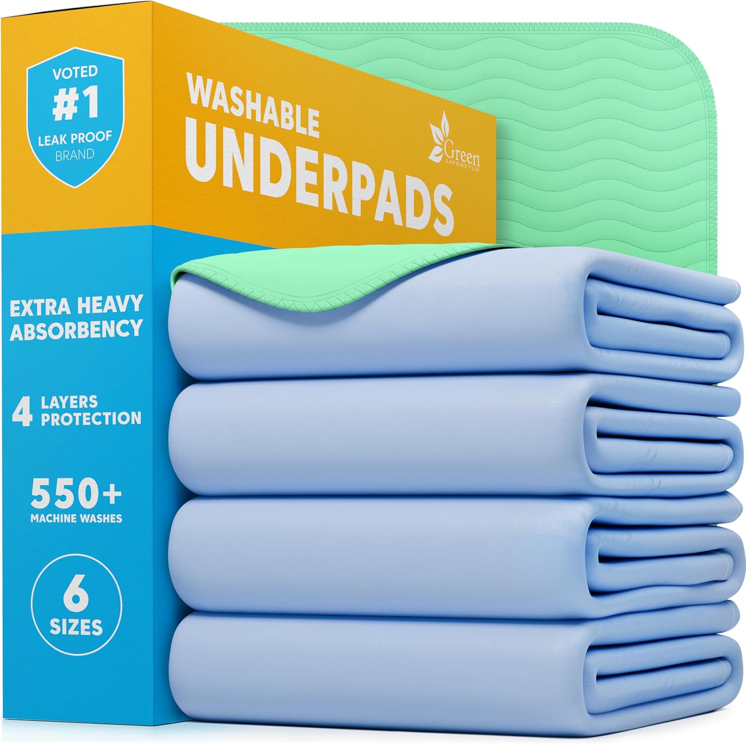 GREEN LIFESTYLE Washable Underpads - Large Pads for use as Incontinence Bed Pads, Reusable Pet Pads, Great for Dogs, Cats, Bunny