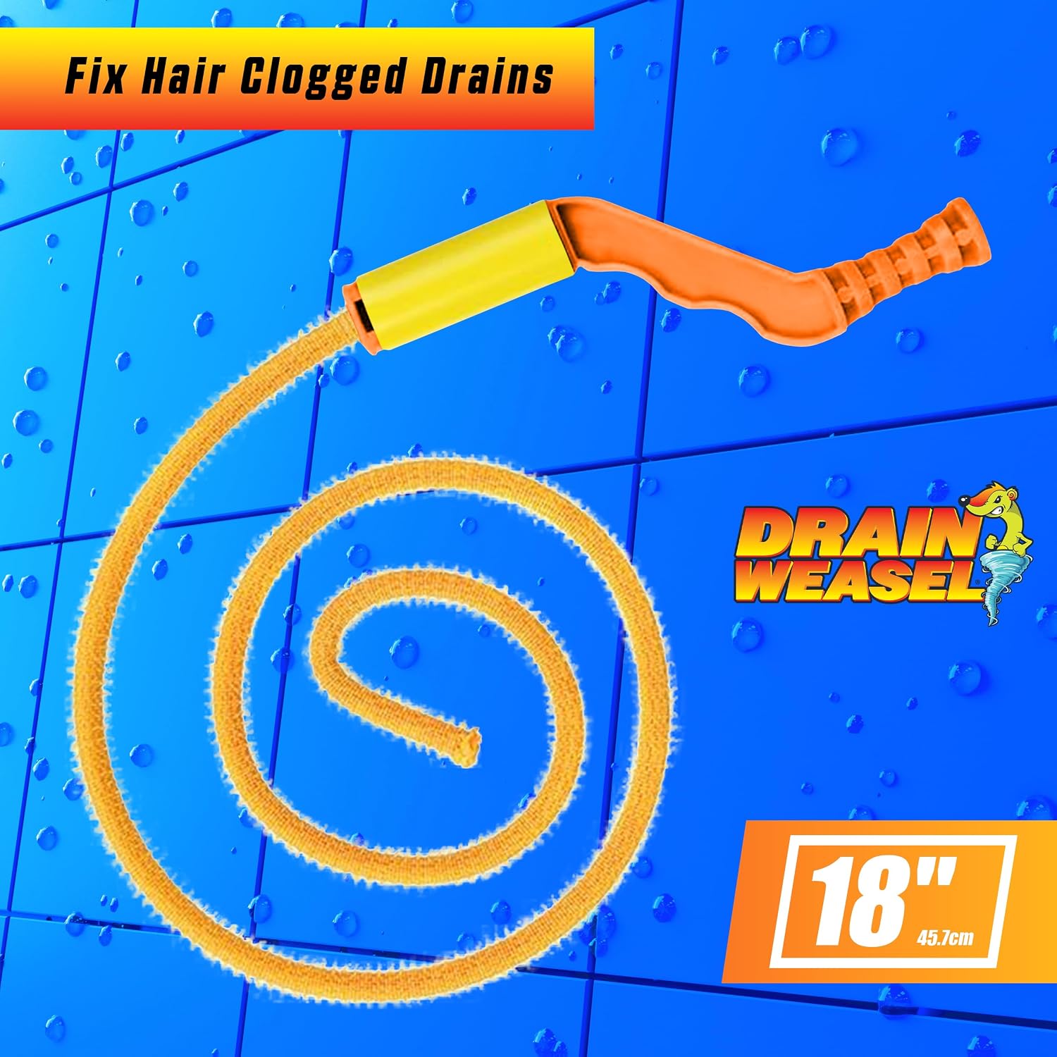 FlexiSnake Drain Weasel Sink Snake Hair Clog Remover Tool Kit | Sink, Pipe, Bathroom, Bathtub Drain Cleaner, 18-inch Long, Flexible