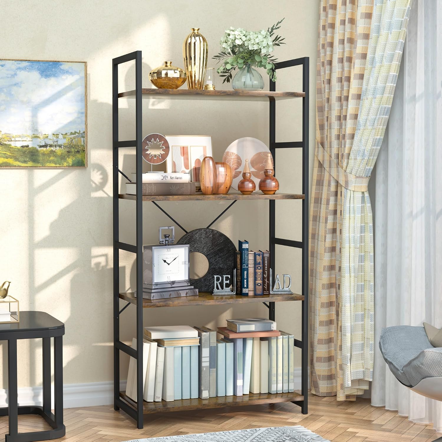 NUMENN 5 Tier Bookshelf, Tall Freestanding Open Storage Bookcase, Vintage