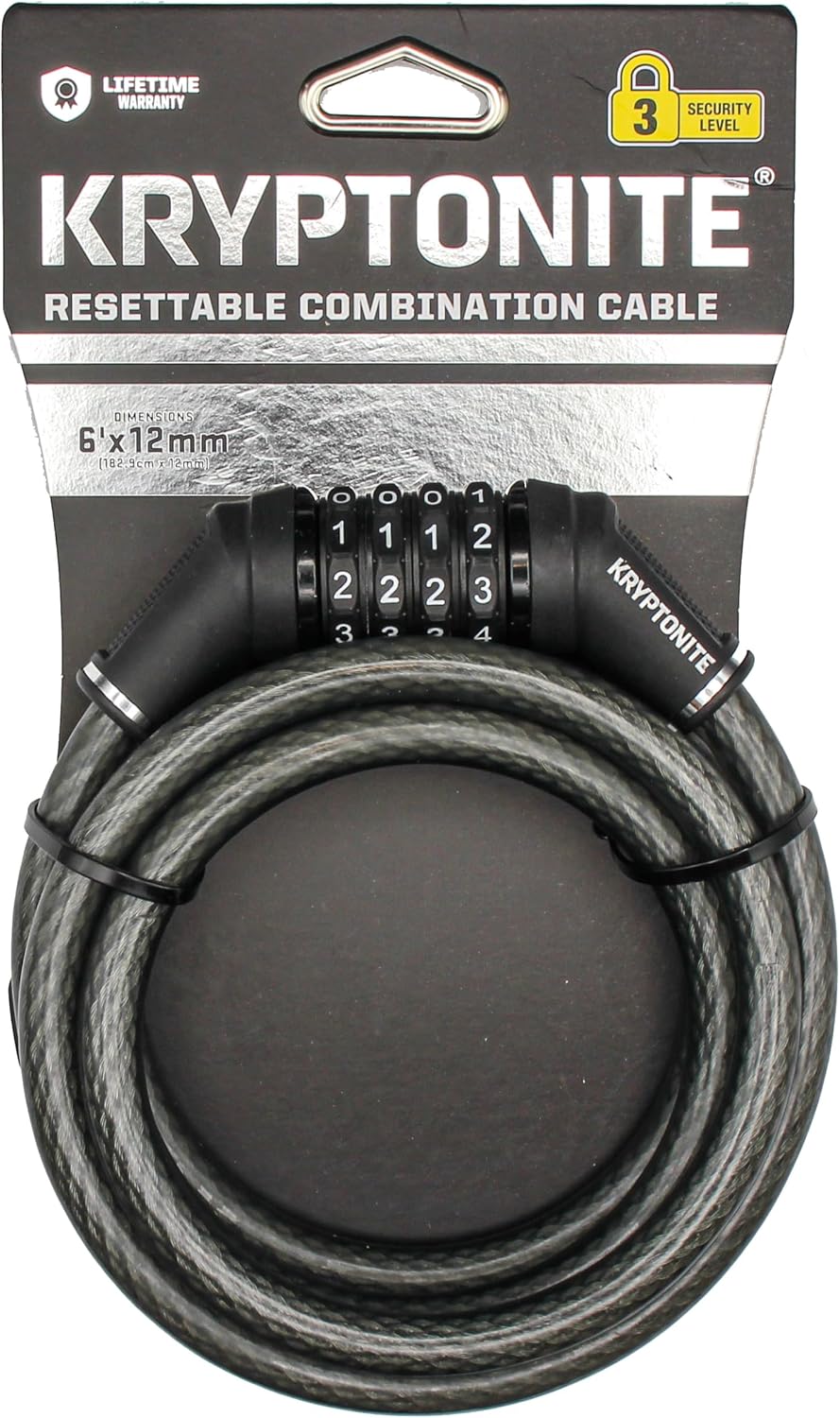 Kryptonite Resettable Combination Bike Lock Cable, 6ft x 12mm Steel