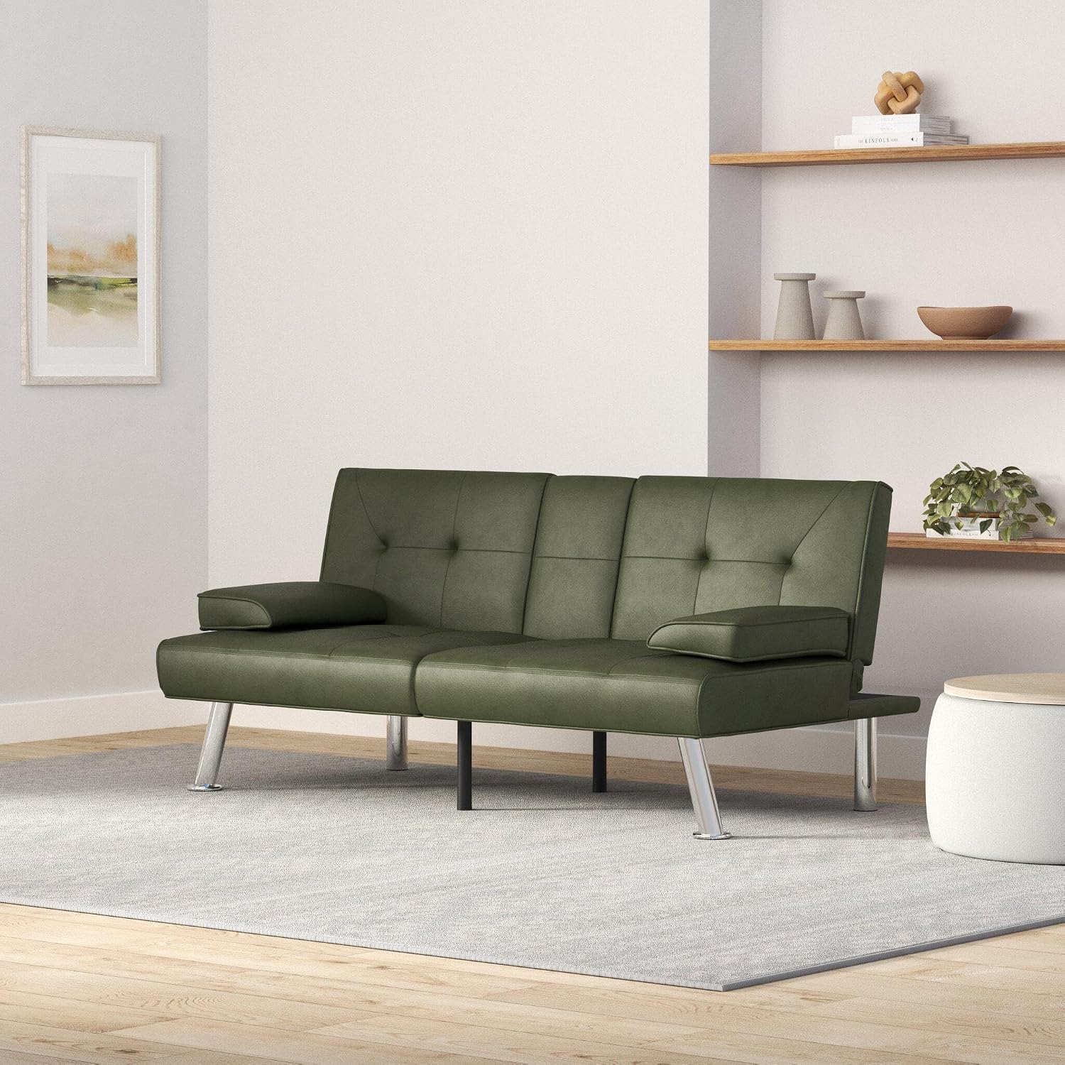 Best Choice Products Faux Leather Upholstered Modern Convertible Futon, Adjustable Folding Sofa Bed, Guest Bed w/Removable Armrests - Black