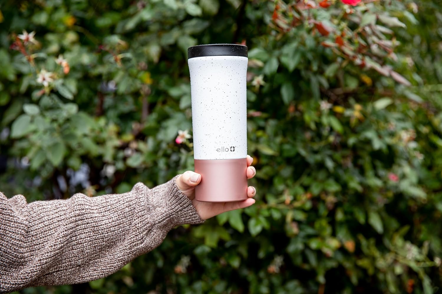 Ello Miri 16oz Insulated Stainless Steel Travel Mug with Slider Lid, Black Marble