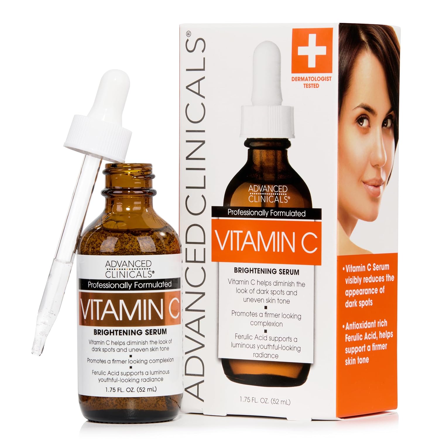 Advanced Clinicals Brightening Vitamin C Serum For Face With Glycolic Acid + Lactic Acid | Vitamin C Eye Serum Face Moisturizer For Improving Look Of Dark Spots & Uneven Complexion, 1.75 Fl Oz