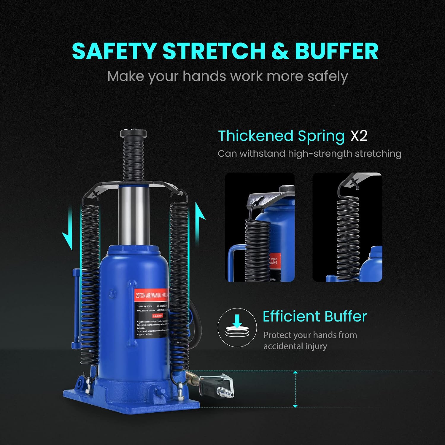 SPECSTAR Pneumatic Air Hydraulic Bottle Jack with Manual Hand Pump 20 Ton