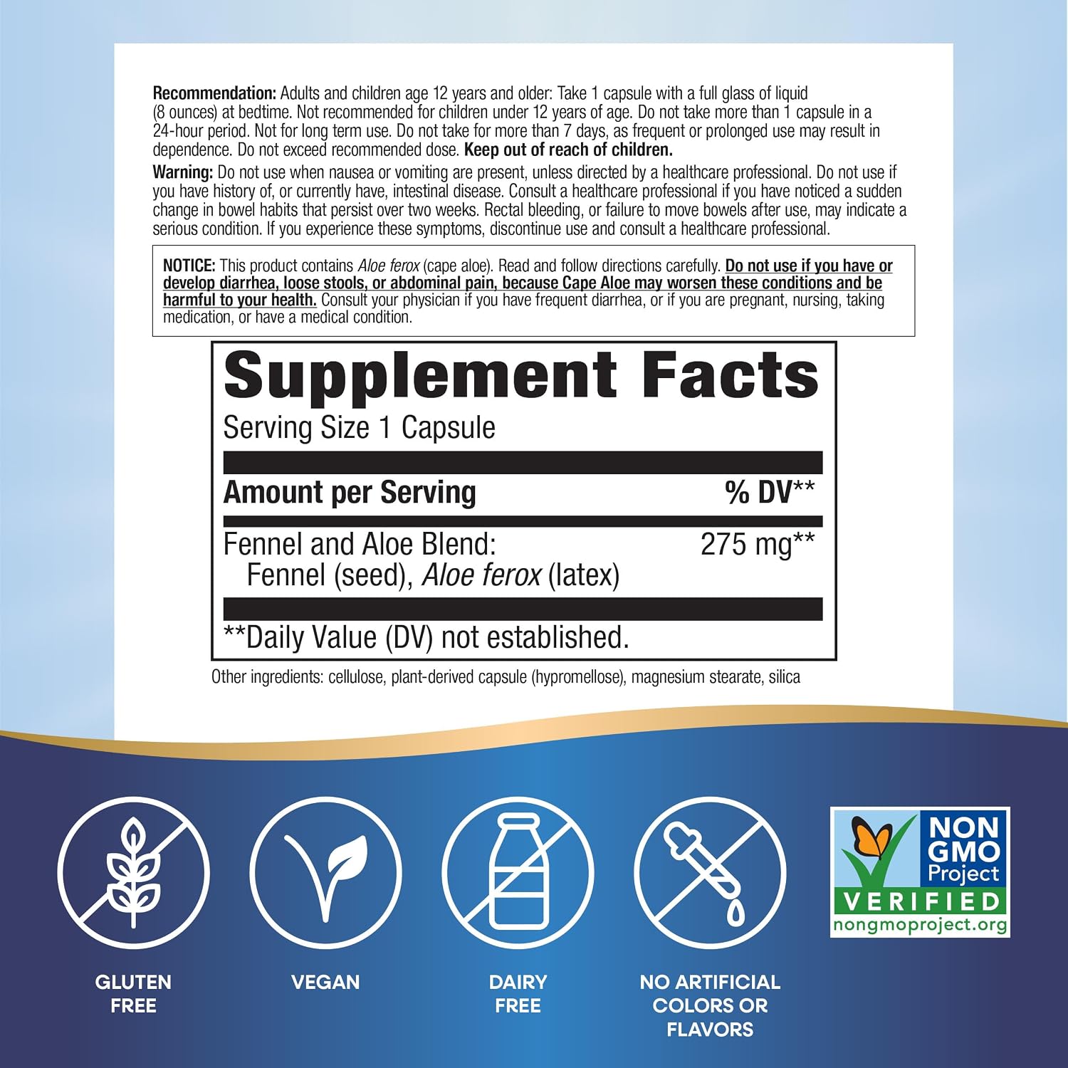 Nature's Way Aloe Latex with Fennel, 275 mg per Serving, 100 ct | Aloe Vera Capsules for Occasional Constipation*, Non-GMO Project Verified, Vegan