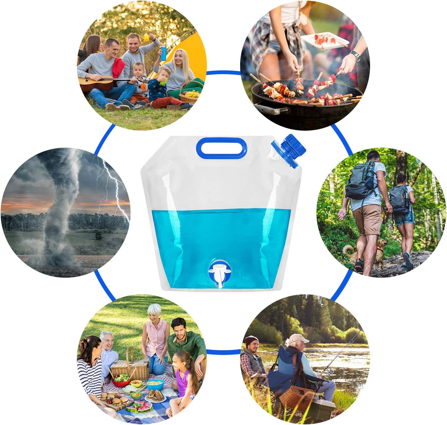 Collapsible Water Container, BPA Free Food Grade Clear Plastic Water Jug with Spout for Sport Camping Riding Hiking, Foldable Emergency Water Bottle
