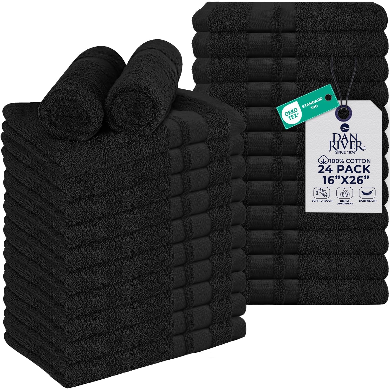 DAN RIVER 100% Cotton Salon Towels Set – 16x26 inches, Pack of 24, Highly Absorbent and Quick-Dry Towels for Hand, Salon, Spa, Beauty