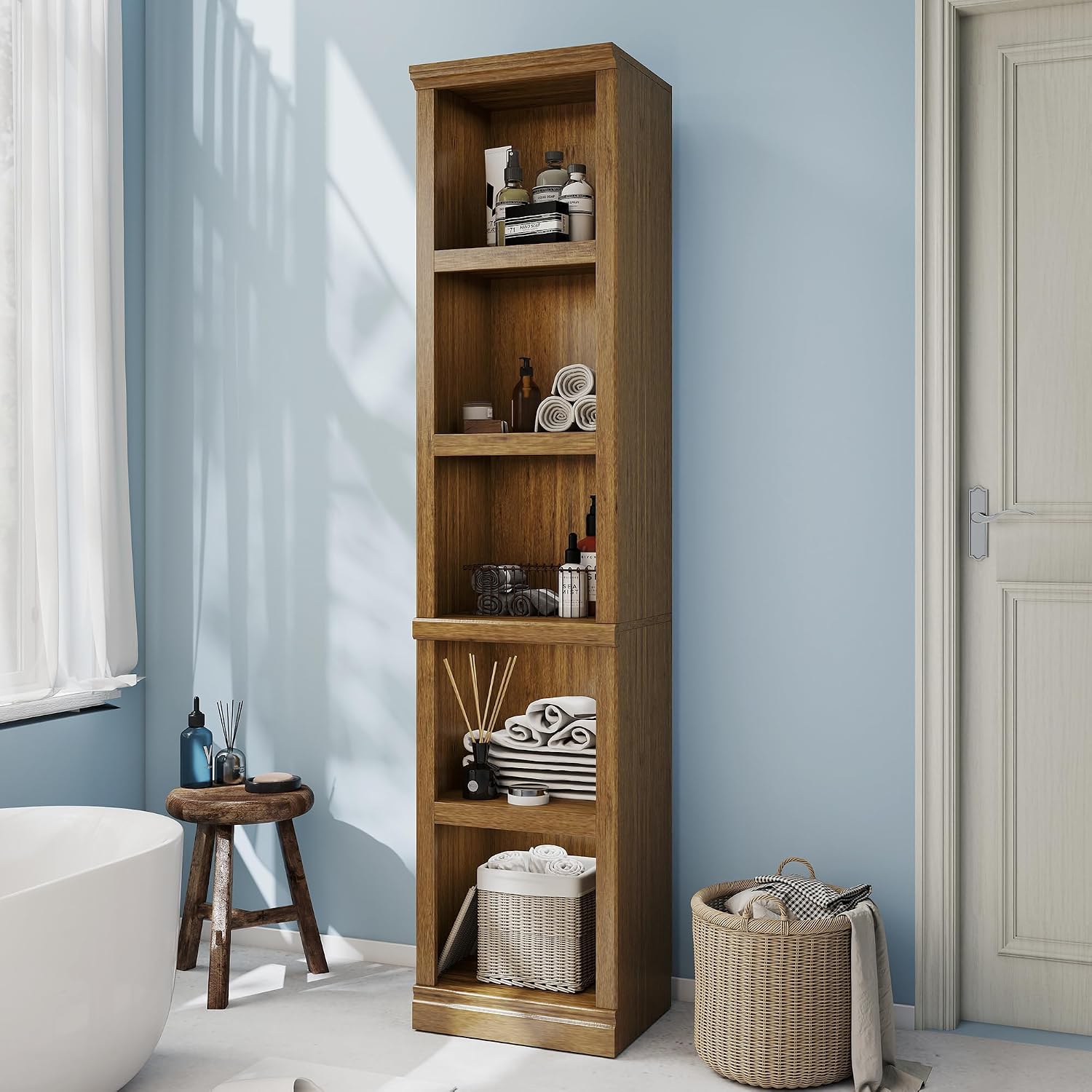 Bevfint 72" Tall Bookcase, White Large Floor Standing Bookshelf for Hallway | 5 Tier Shelves Open Storage Organizer with Anti Tipping Device, Book Case for Living Room Kitchen Home Office Bedroom