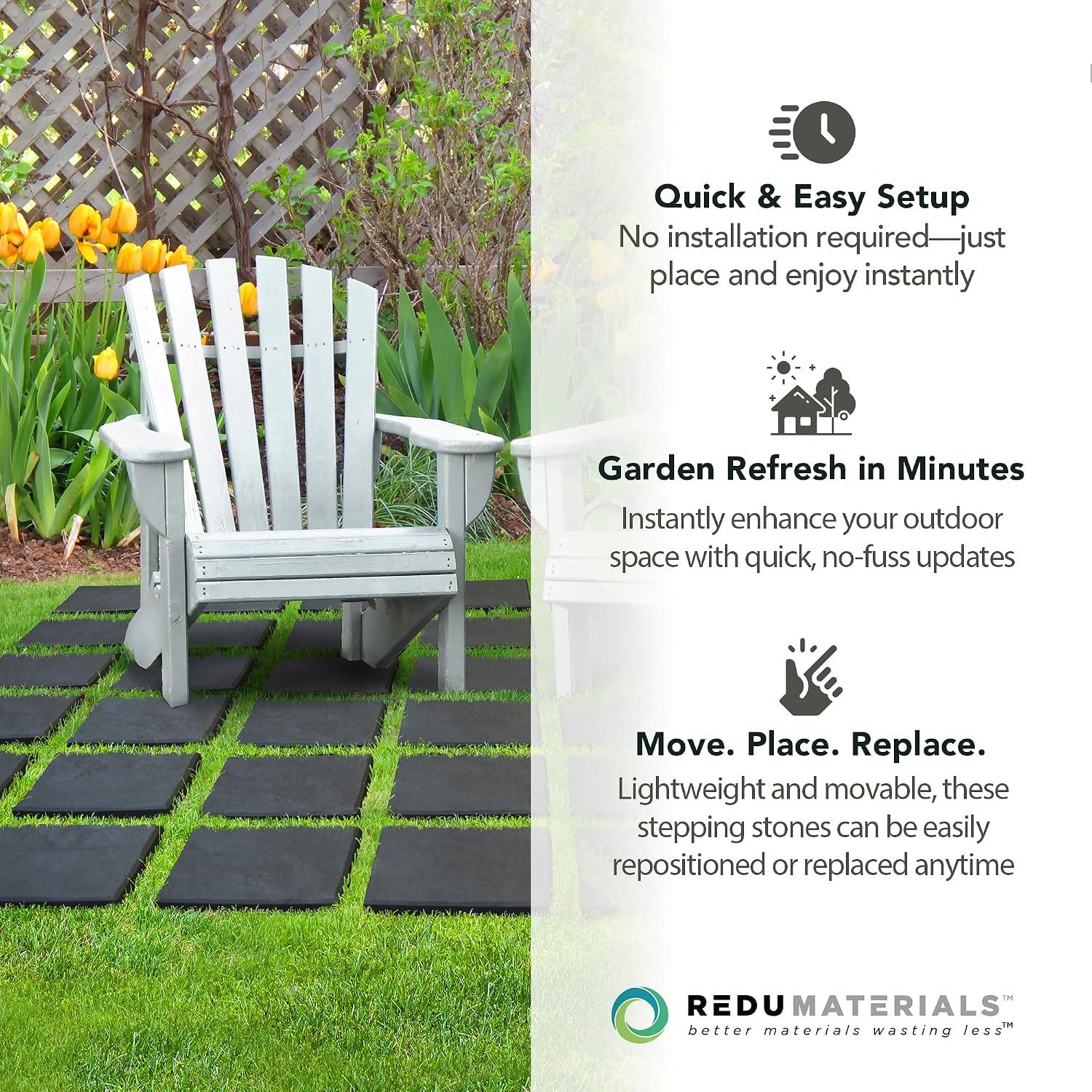 TierraVerde Faux Stone Square Stomp Stones, 12"x12", Black, 10-Pack | Durable Rubber Stepping Stones for Landscaping, Gardening & Walkways