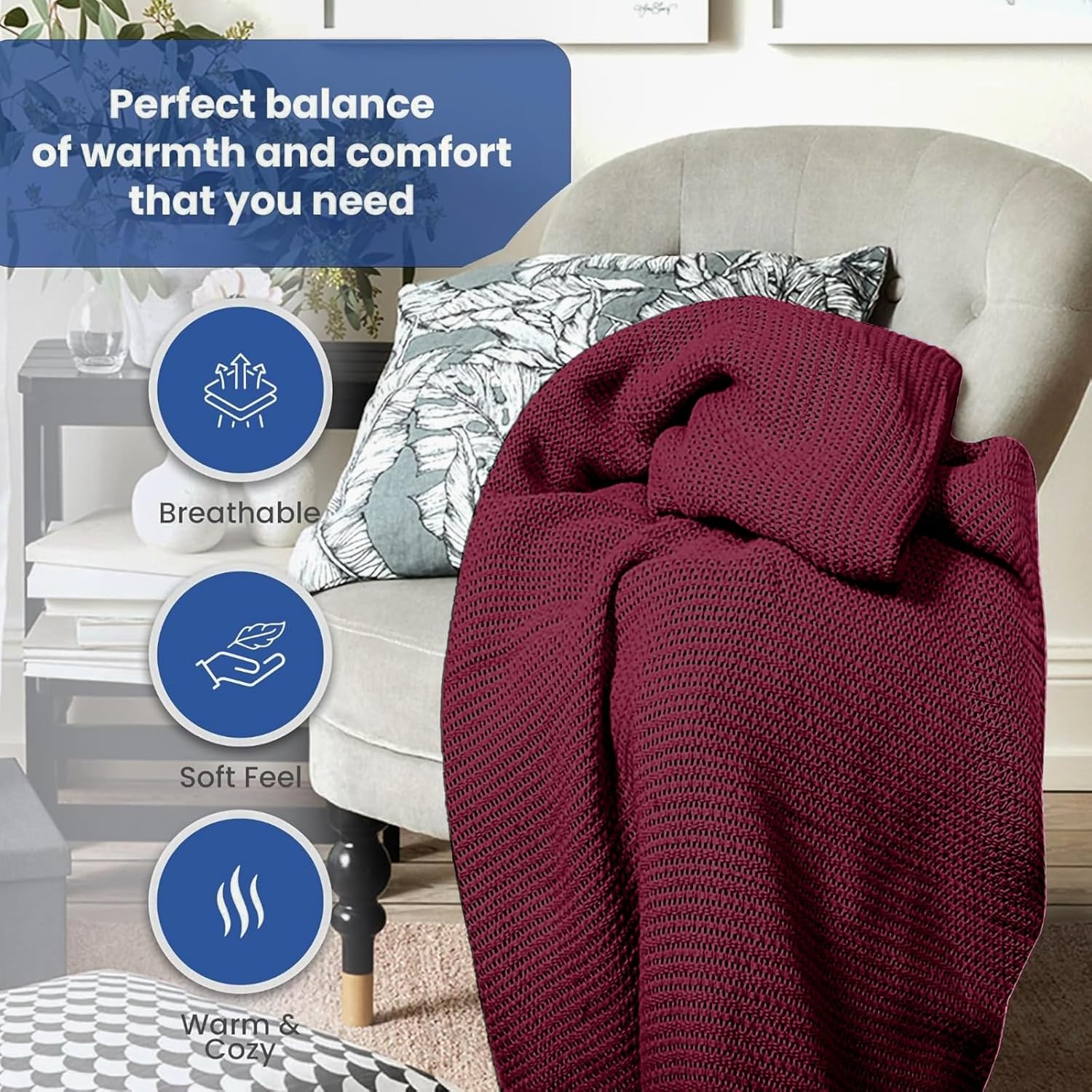 Linteum 100% Cotton Open-Cell Leno Weave Blanket — Breathable All Season — Queen 90x90 — Ice Grey
