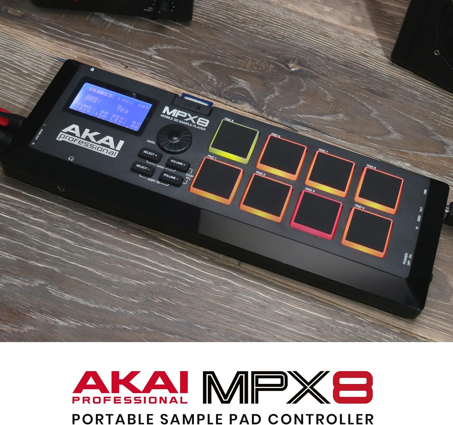 Akai Professional MPX8 USB MIDI Sample Pad Controller | 8 Velocity-Sensitive Pads, MIDI Connectivity, SD Card Slot, for Sampling and Beat Making