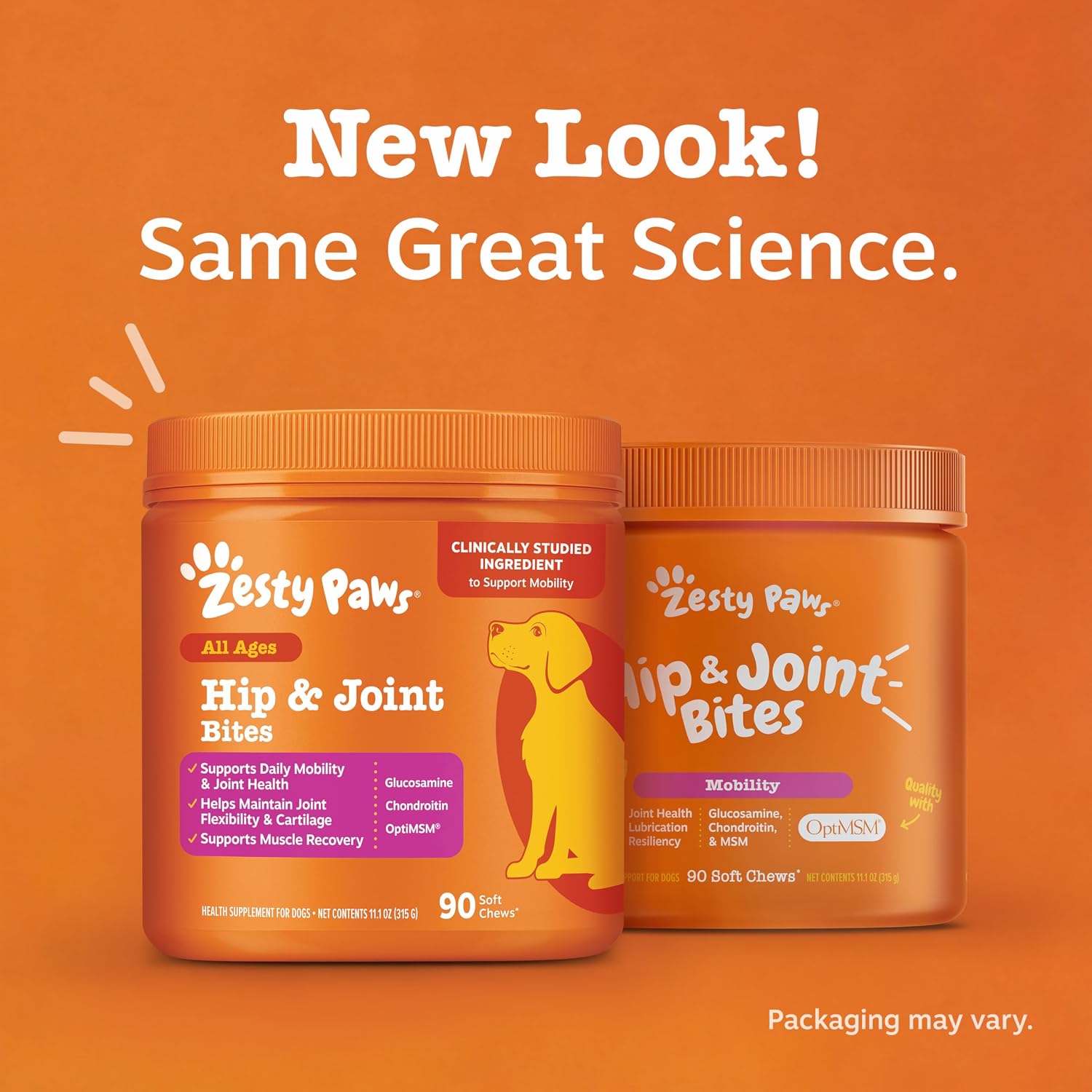 Zesty Paws Hip and Joint Supplement for Dogs - Glucosamine with Chondroitin, MSM, Vitamins C and E Dog Joint Relief - Mobility Bites Duck – 90 Count