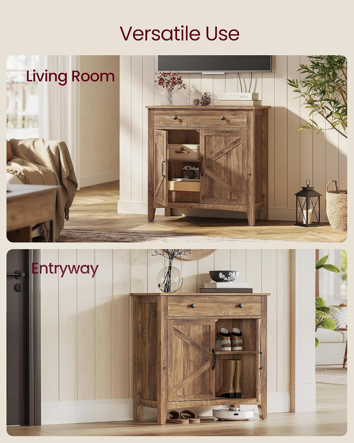 VASAGLE LIRY Collection - Storage Cabinet, Buffet Cabinet, Sideboard, Credenza, with Adjustable Shelves, for Entryway, Rustic White and Honey Brown ULSC381W01