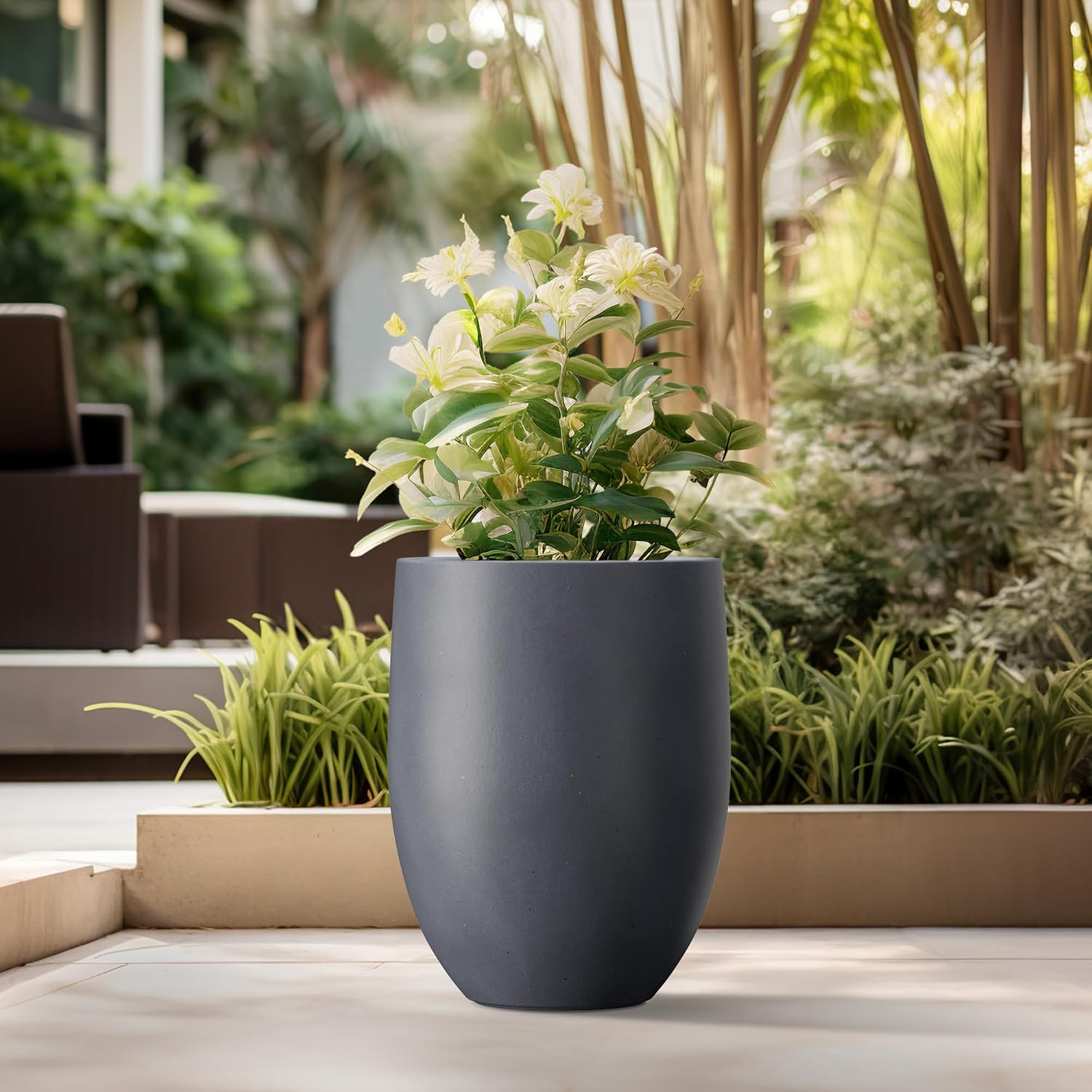 Kante Tall Concrete Planter 21.7" Modern White Floor Pot for Indoor Outdoor