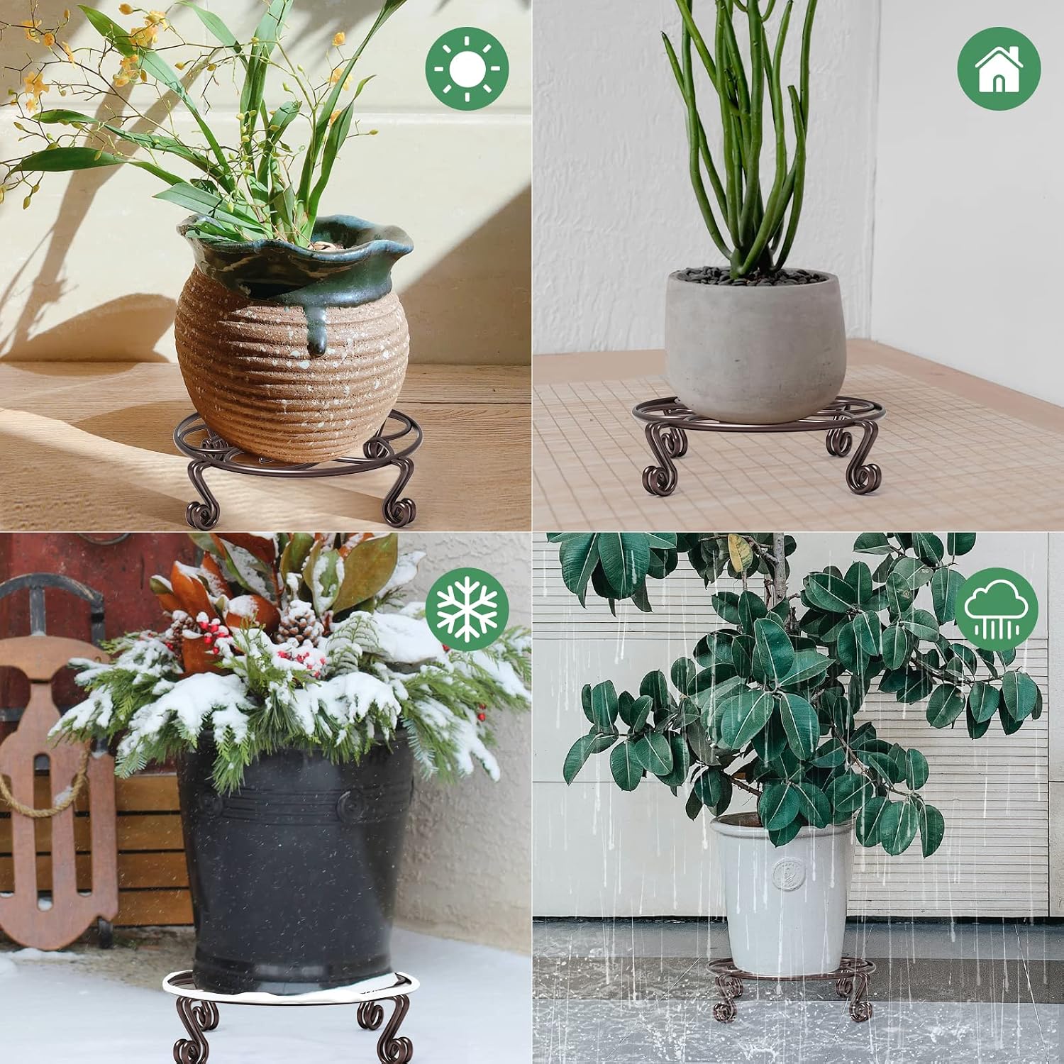 Yimobra 2 Pack Plant Stand for Flower Pot Heavy Duty Potted Holder Indoor Outdoor Metal Rustproof Iron Garden Container Round Supports Rack for