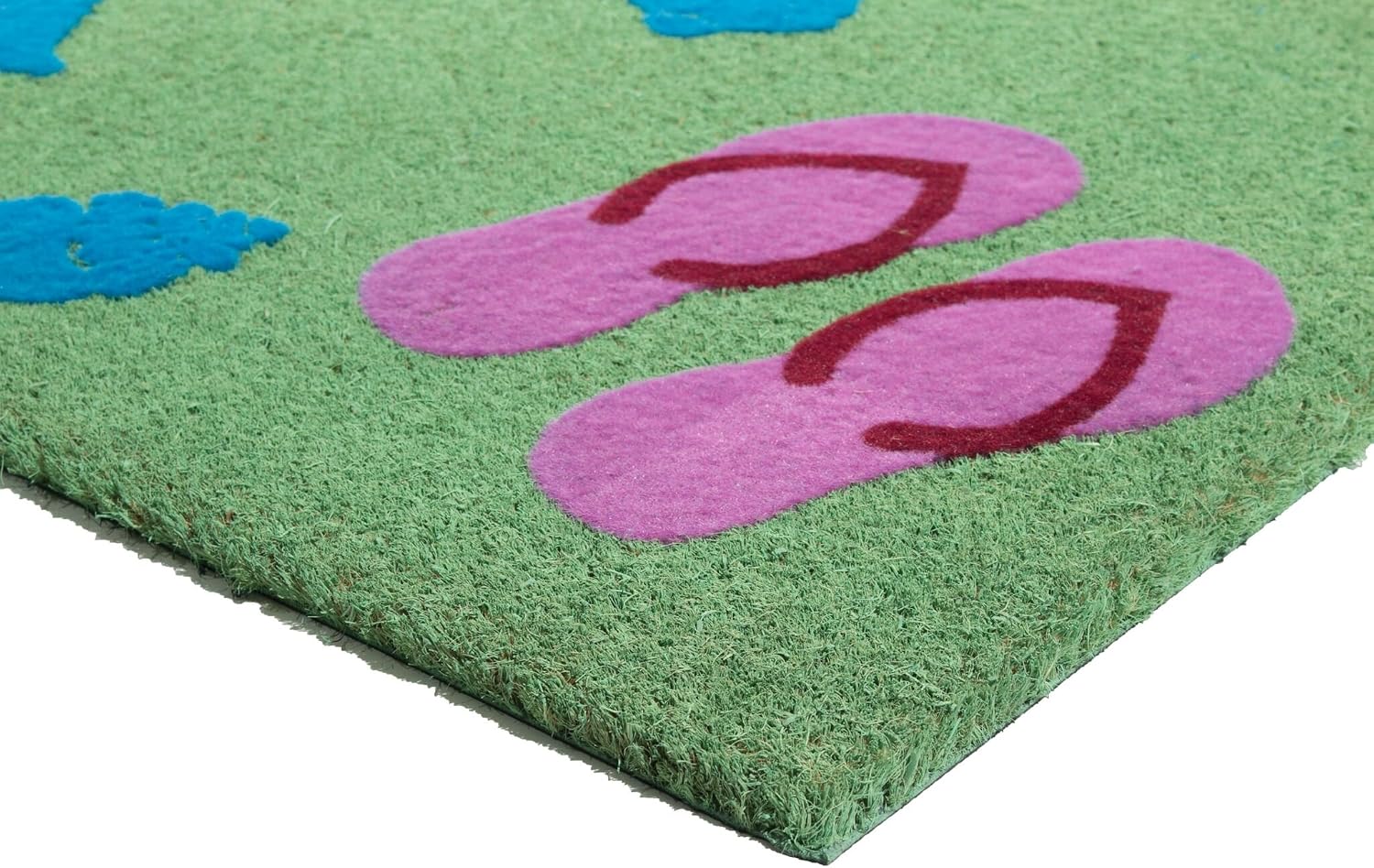 Imports Decor Sandy Flip Flop Vinyl Backed Coir Doormat with Flocked Pattern, 30 x 18 x 1/2"