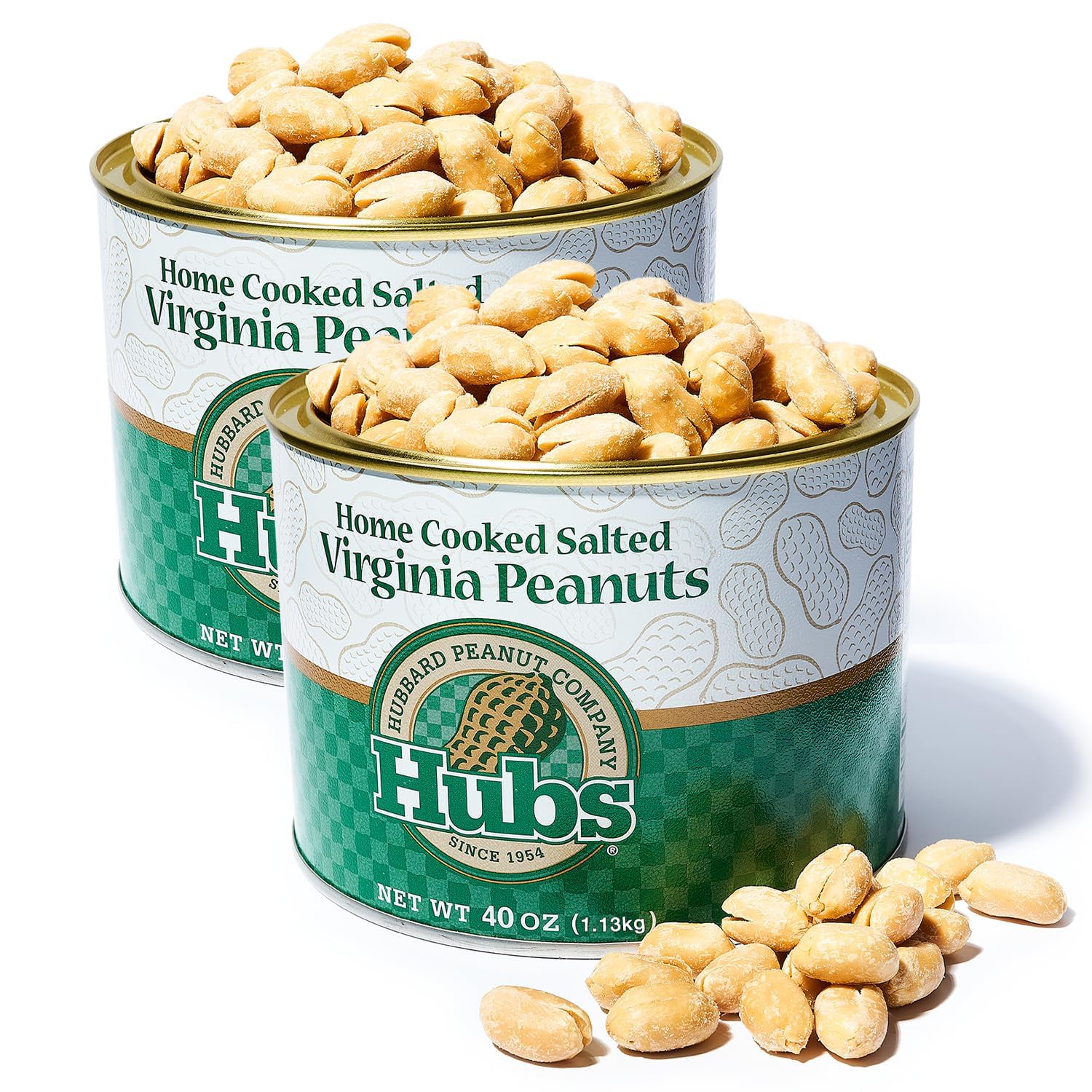 Hubs Peanuts Premium Salted Virginia Nuts, Non-GMO, Gluten Free Healthy Snacks - Irresistible Crunch & Flavored Peanuts - Made from Premium Ingredients - Vacuum-Sealed Tin - 2 Packs of 40 oz Cans