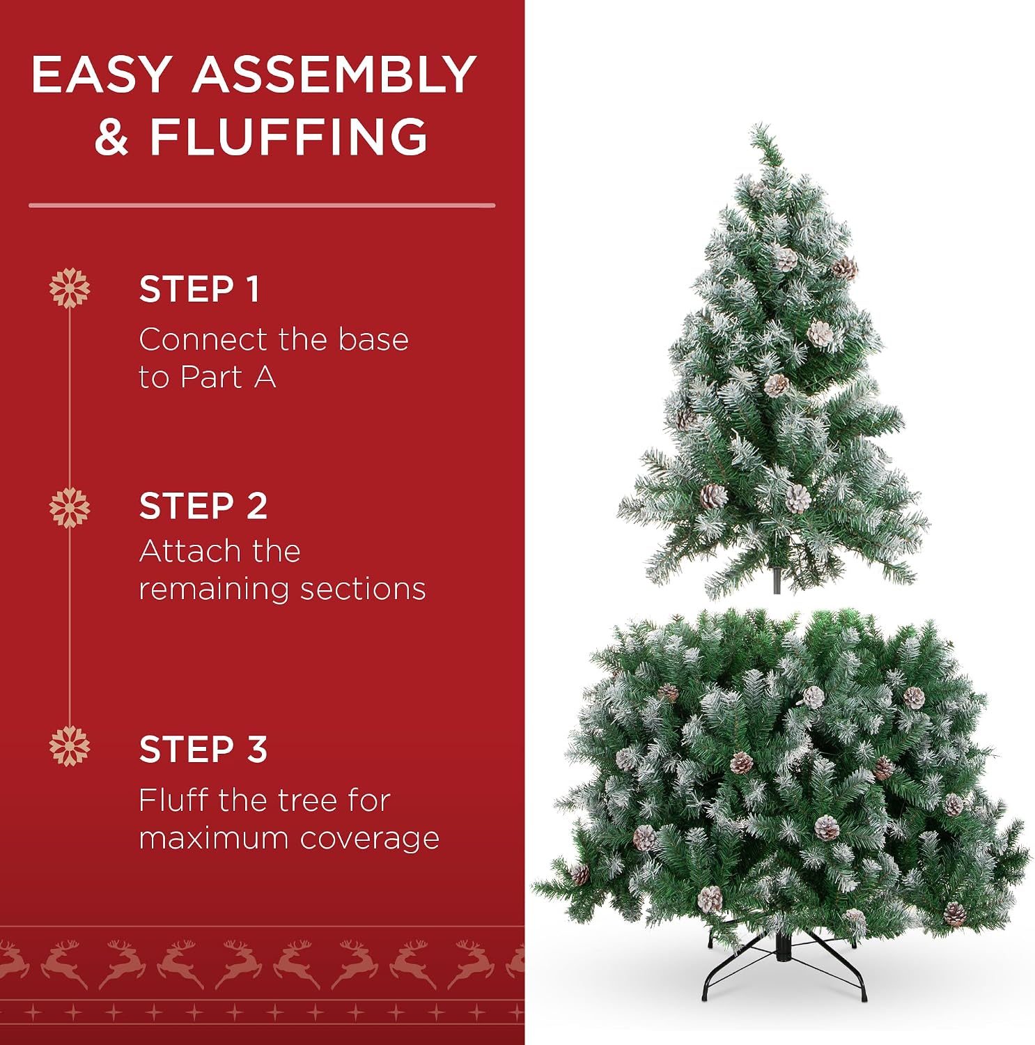 Best Choice Products 7.5ft Pre-Lit Pre-Decorated Pine Artificial Christmas Tree w/Twinkling LEDs, 1, 346 Flocked Frosted Tips, 80 Pinecones
