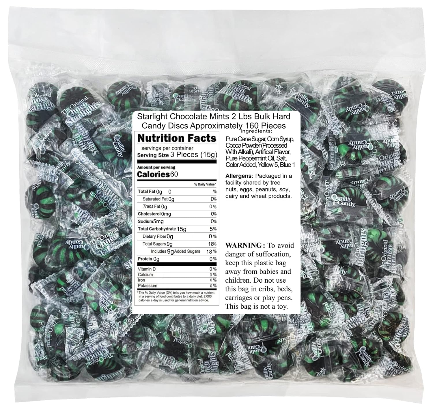 Starlight Chocolate Mints 2 Lbs Bulk Hard Candy Discs Approximately 160 Pieces
