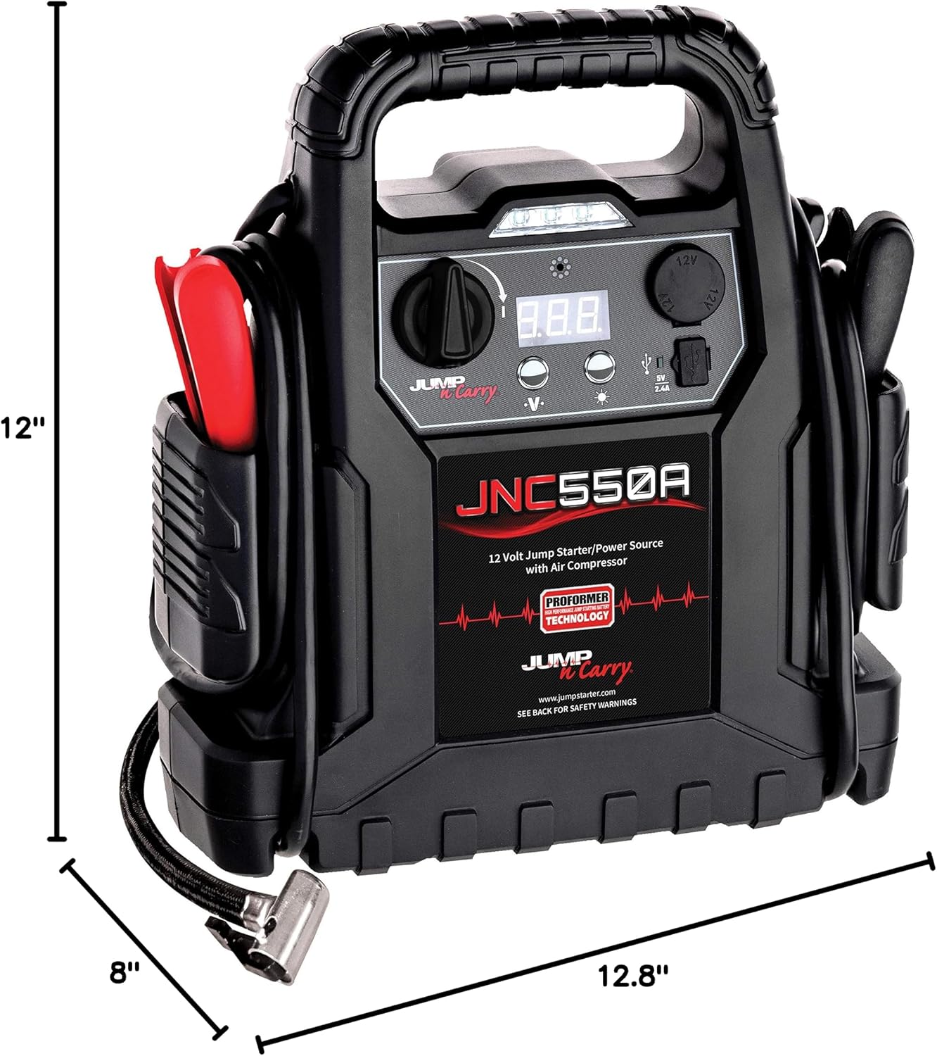 Clore Automotive Jump-N-Carry JNC550A 1100 Peak Amp Jump Starter with Air Compressor , Black