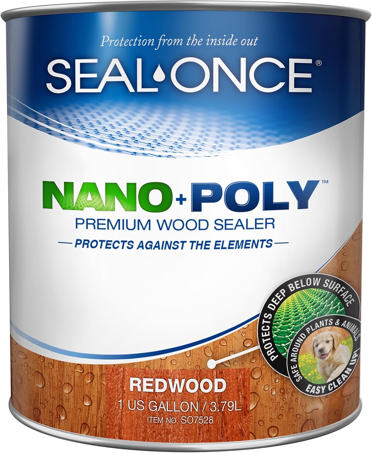 Seal-Once Nano+Poly Wood Sealer and Waterproofer, Clear, 1 Gallon | With Polyurethane, Water-based, Low-VOC, Waterproofer & Stain, For Decks, Fences & Log Homes