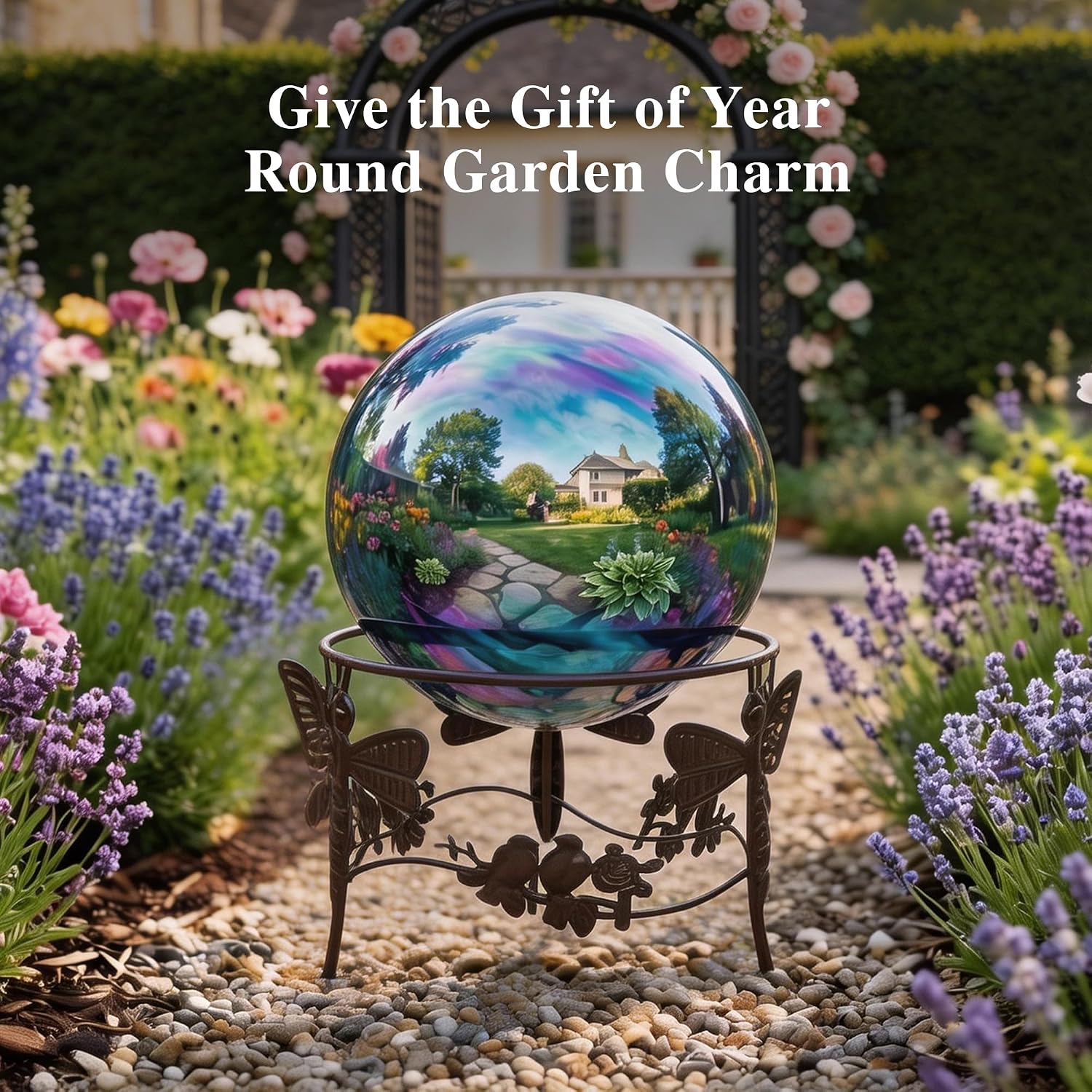 Topadorn Gazing Ball Stand for 10 /12 Inch Garden Globe with Butterfly | Metal Garden Globe Stand with Butterfly Design, Outdoor Weather Resistant Decorative Holder for Yard Patio Lawn