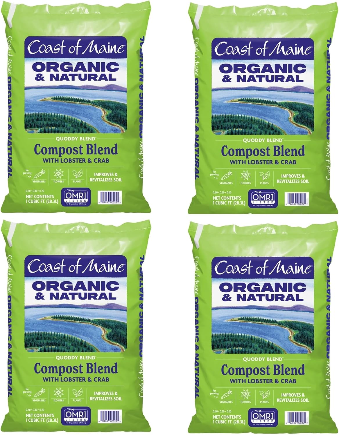 Coast of Maine Quoddy Blend, 1 cu ft (Pack of 4) Organic and Natural Compost Blend with Lobster and Crab - Improves and Revitilizes Soil