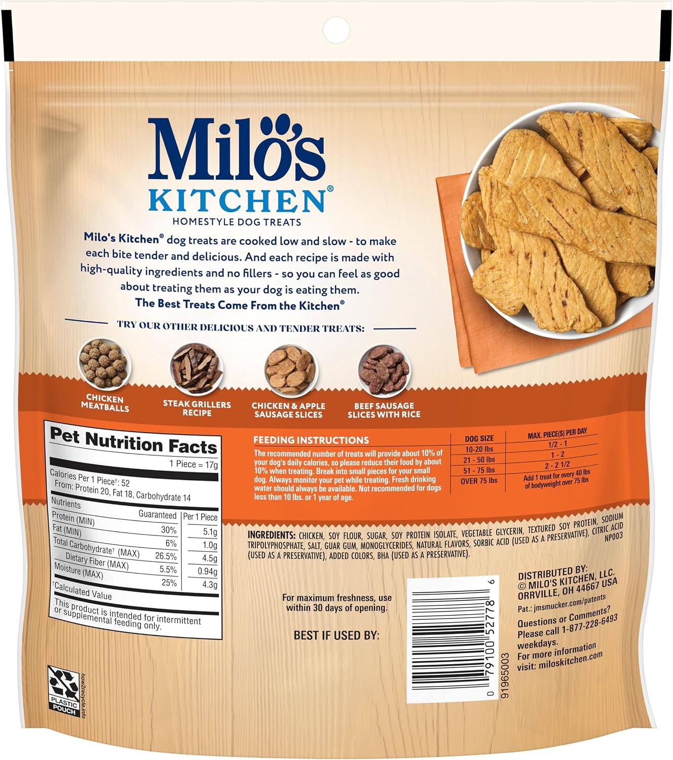 Milo’s Kitchen Chicken & Apple Sausage Slices Dog Treats, 18 Oz. Bag