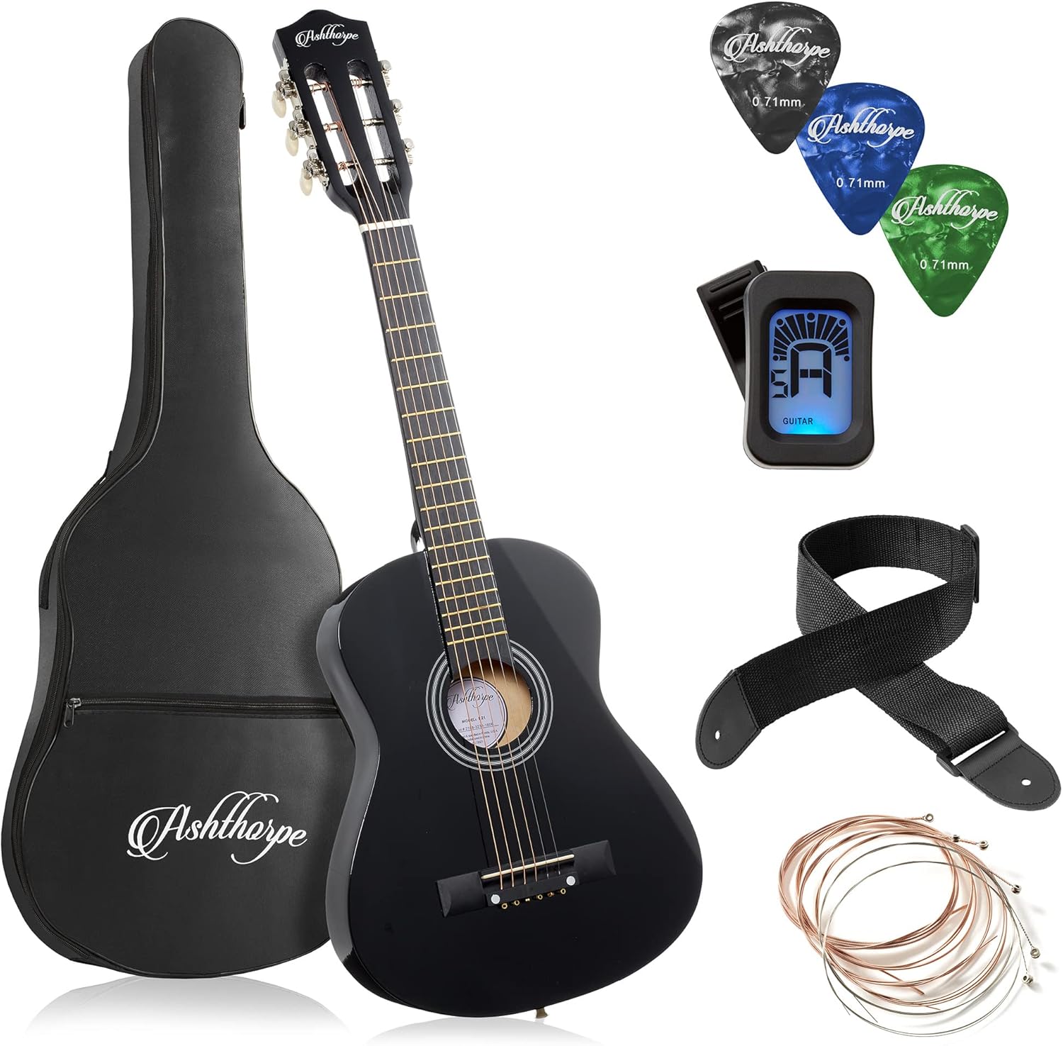 Ashthorpe 38-inch Beginner Acoustic Guitar (Red), Starter Kit with Gig Bag, Extra Strings, Strap, Picks, and Lessons