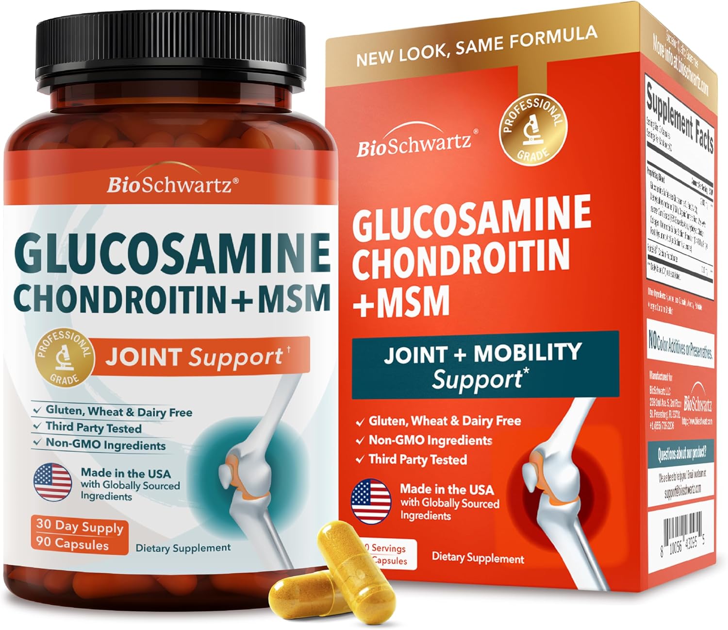 Glucosamine Chondroitin MSM Joint Support Supplement, 90 Capsules | Turmeric & Ginger, Hyaluronic Acid, Collagen, Glucosamine Chondroitin Sulfate for Joint Comfort, Gluten Free, Non GMO