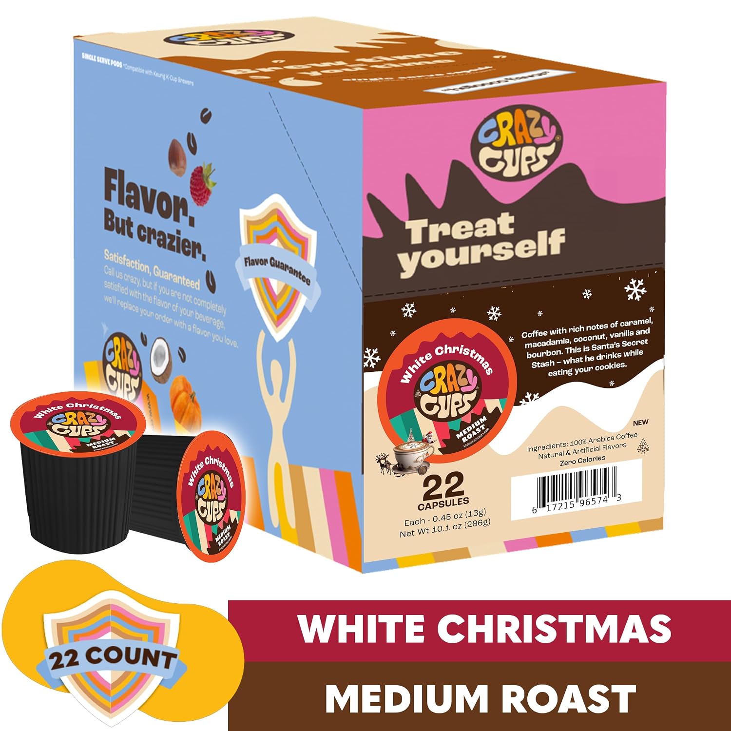 Crazy Cups Flavored Coffee for Keurig K-Cup Machines, Peppermint Chocolate Mocha, Hot or Iced Drinks, 22 Single Serve, Recyclable Pods