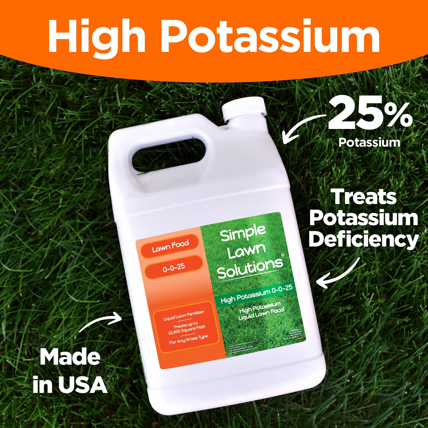 Simple Lawn Solutions - High Potassium Lawn Food Liquid Fertilizer 0-0-25 - Concentrated Spray - Turf Grass Vigor and Plant Hardiness - Summer and Fall - Any Grass Type (32 Ounce)