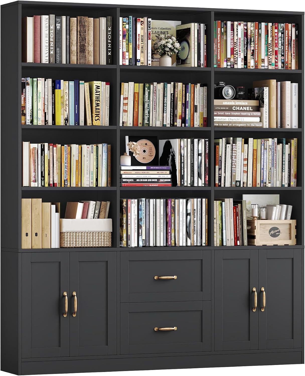HOSTACK 71" Tall Triple Wide Bookshelf with Storage Drawers & Doors, Green | Large Bookcase with Cabinet, Modern 6-Tier Open Display Shelves, Wood Book Shelf for Living Room, Home Office