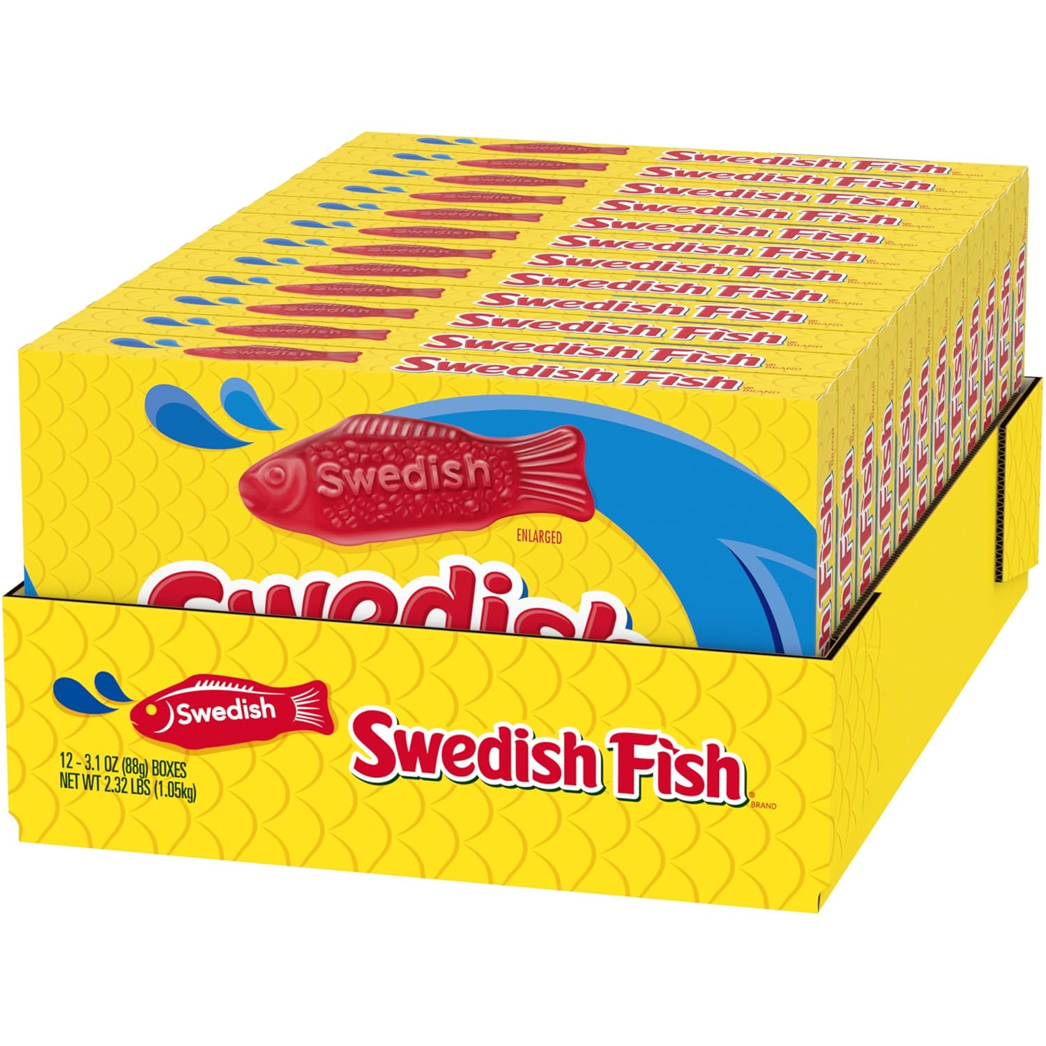 SWEDISH FISH Soft & Chewy Gummy Candy, Bulk Candy, 12-3.1 oz Boxes