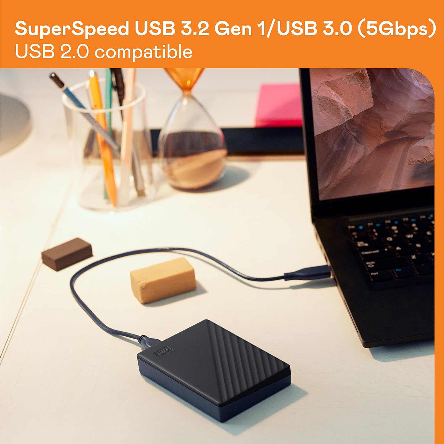 WD 4TB My Passport, Portable External Hard Drive, Black, backup software with defense against ransomware, and password protection