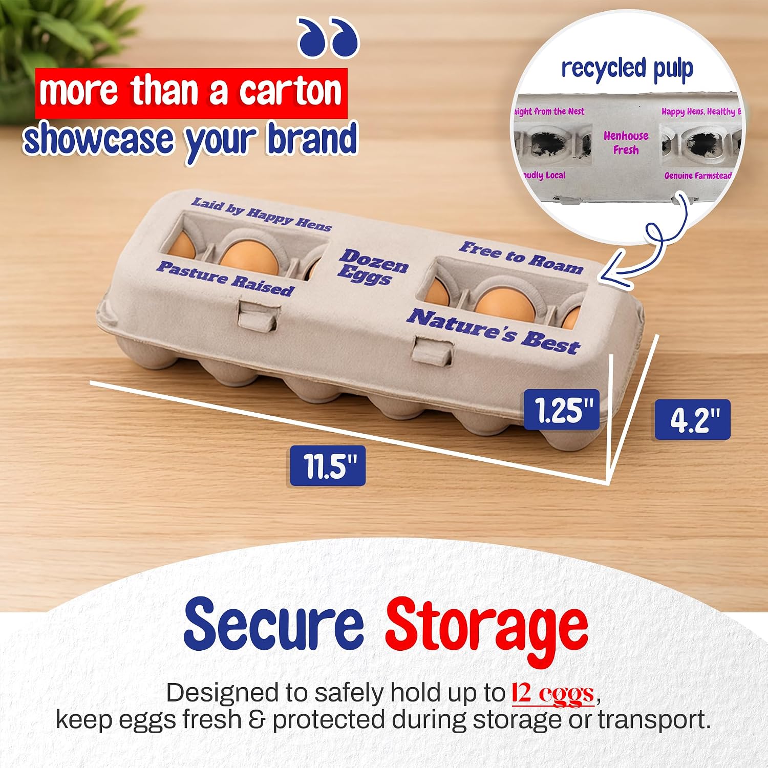 MT Products Blank Natural Pulp Egg Cartons Holds Up to Twelve Eggs 11.50" x 4.2" x 1.25" - Perfect for Chicken Farm (Pack of 15) - Made in the USA