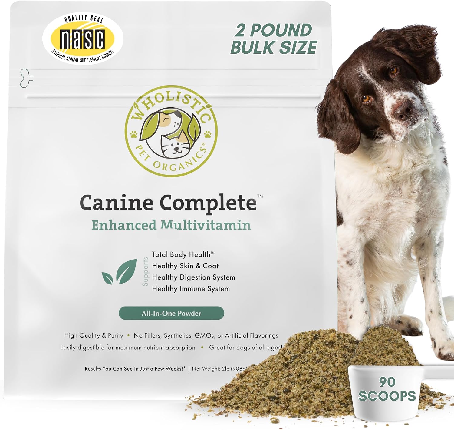 Organic Dog Vitamins | 1 Lb | 45 Scoops | Daily Dog Multivitamin with Prebiotics, Probiotics for Immune Support, Skin Coat, Digestion, & Joint Health | Canine Complete